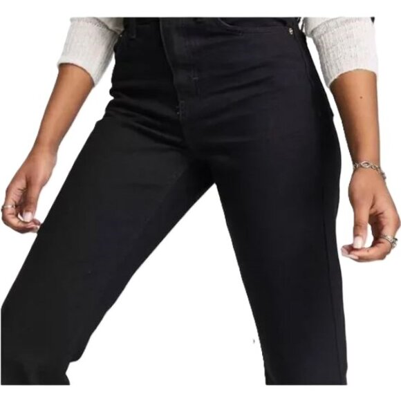 Topshop NEW 26 US 4 Black Straight Jeans Raw Hem 26" Inseam Crop High Waist - Picture 3 of 9